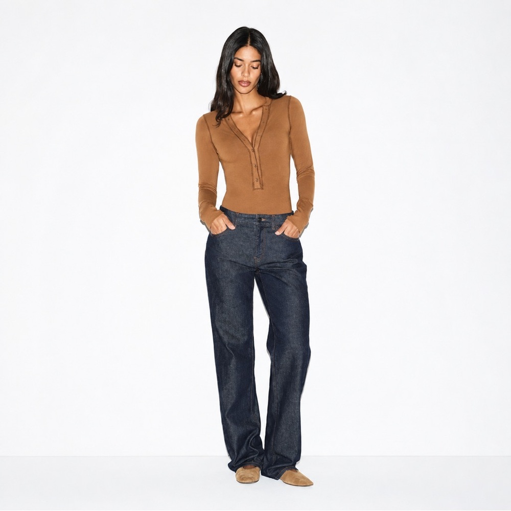SKIMS Cotton Jersey Plunge Henley Bodysuit